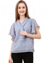 Georgette Sky Blue Daily Wear Printed Readymade Top